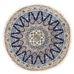 Persian Nain Handmade Floral Traditional Medallion Round Rug