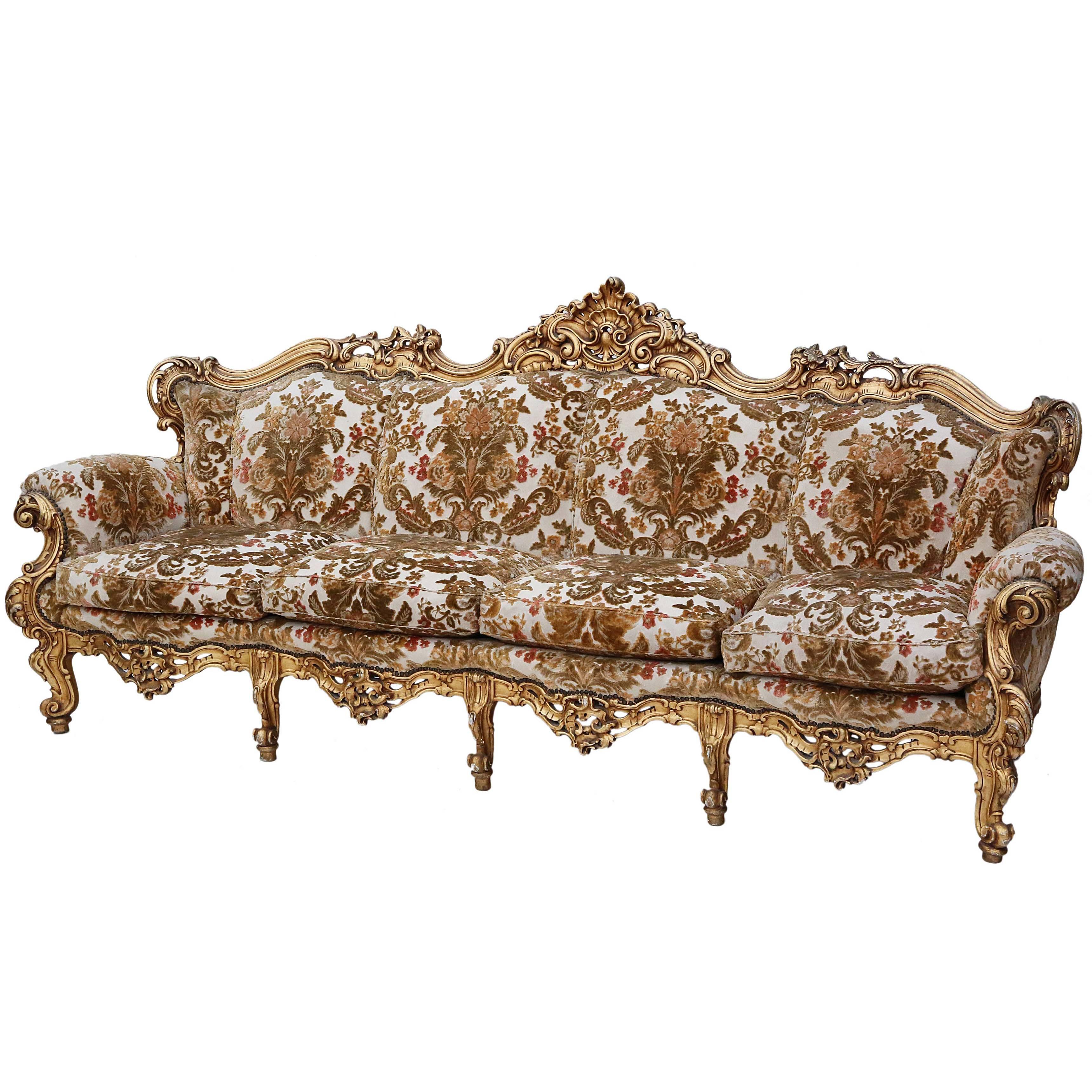 Antique Large Quality French Giltwood Sofa Settee Chaise Longue For Sale