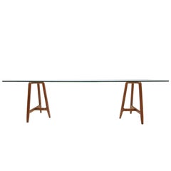 ""Easel"-Tisch mit gehärteter Glasplatte und Nussbaumsockel von L. und R. Palomba für Driade