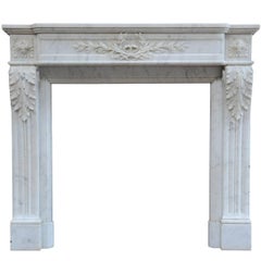French Louis XVI Style Marble Fireplace, 19th Century