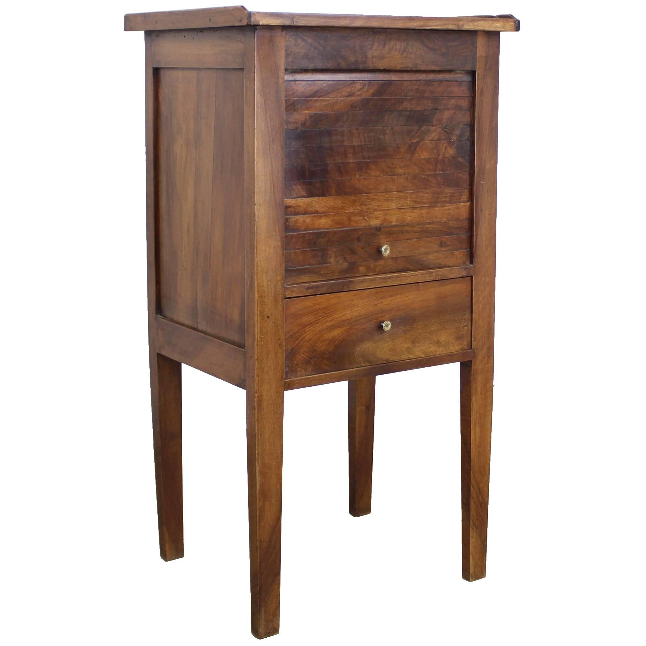 Antique French Walnut Side Cabinet with Tambour Front