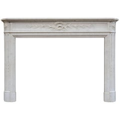 Louis XVI Style White Semi Statuary Marble Fireplace, 19th Century