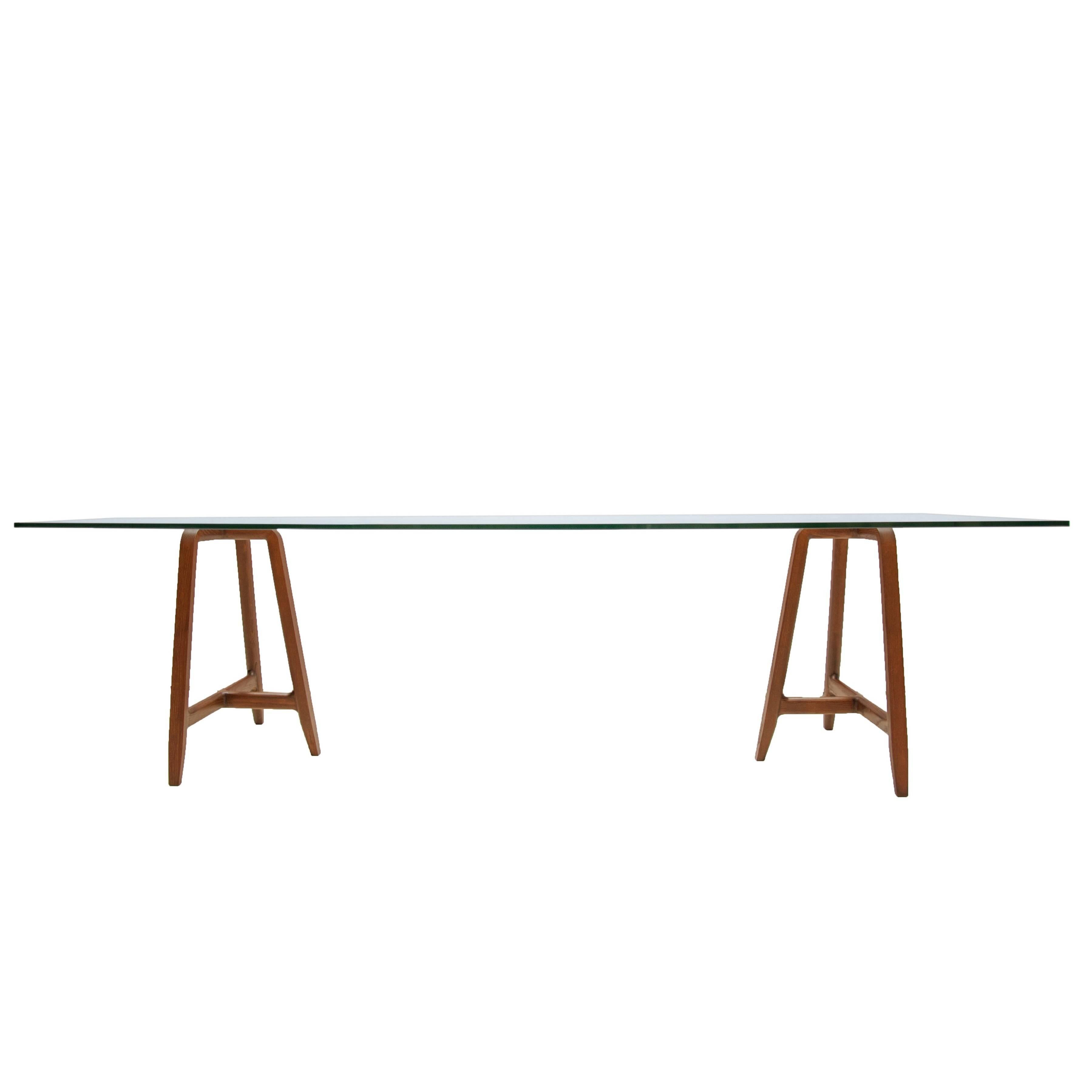 "Easel" Tempered Glass Top and Walnut Base Table by L. and R. Palomba for Driade For Sale