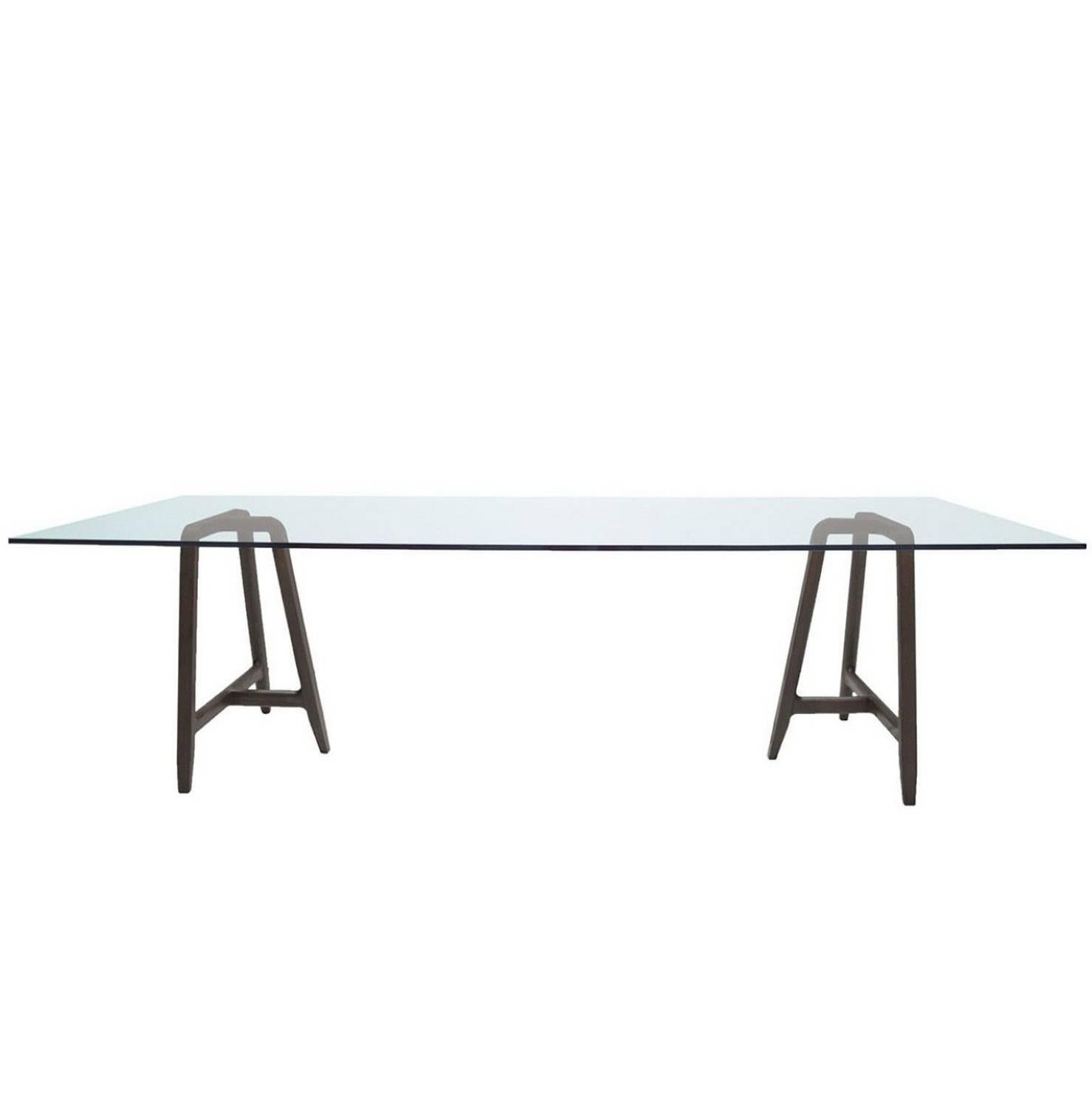 "Easel" Tempered Glass Top and Ash Base Table by L. and R. Palomba for Driade
