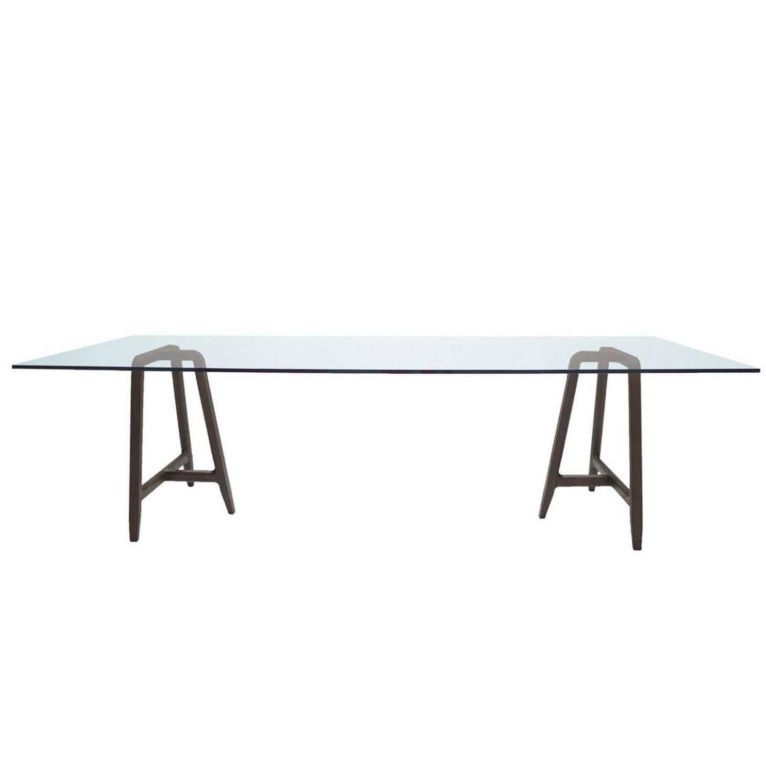 Table « Chevalet » avec plateau en verre trempé et base en frêne de L. et R. Palomba pour Driade en vente