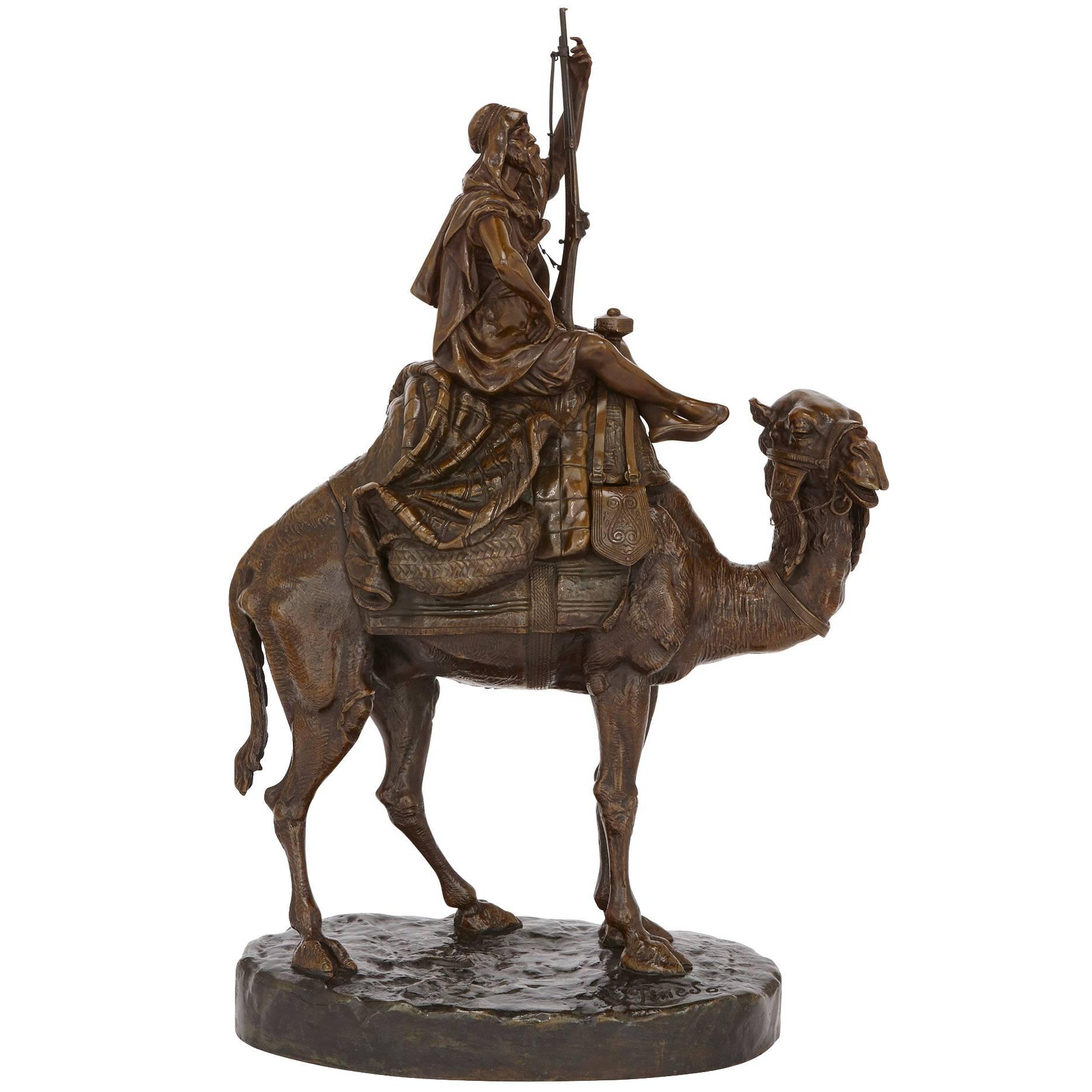 Large Orientalist Style Patinated Bronze Sculpture by Emile Pinedo