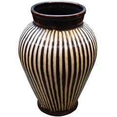 Chocolate Brown and Cream Vertical Rib Vase, Thailand, Contemporary