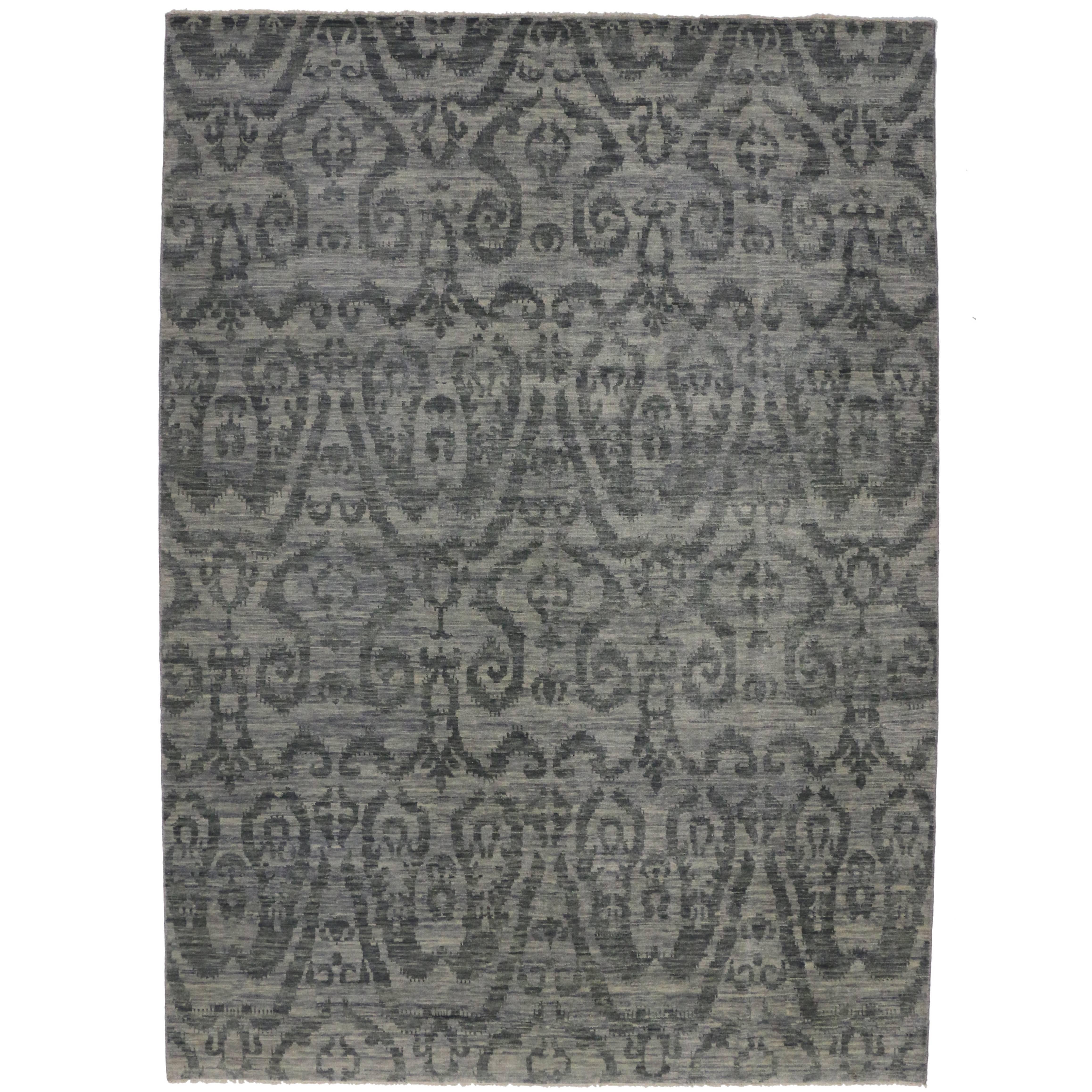 Modern Dark Gray Transitional Ikat Rug at 1stDibs