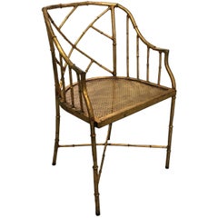 Burnished Gilt Chinoiserie Metal Bamboo Armchair