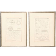 Used Pair of French Astronomy and Geometric Renderings by Artist Bernard Direx