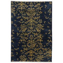 Navy Blue and Gold Area Rug with Hollywood Regency Style