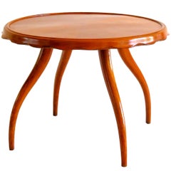 Table basse ronde en noyer blond du milieu du siècle dernier d'Osvaldo Borsani, 1940