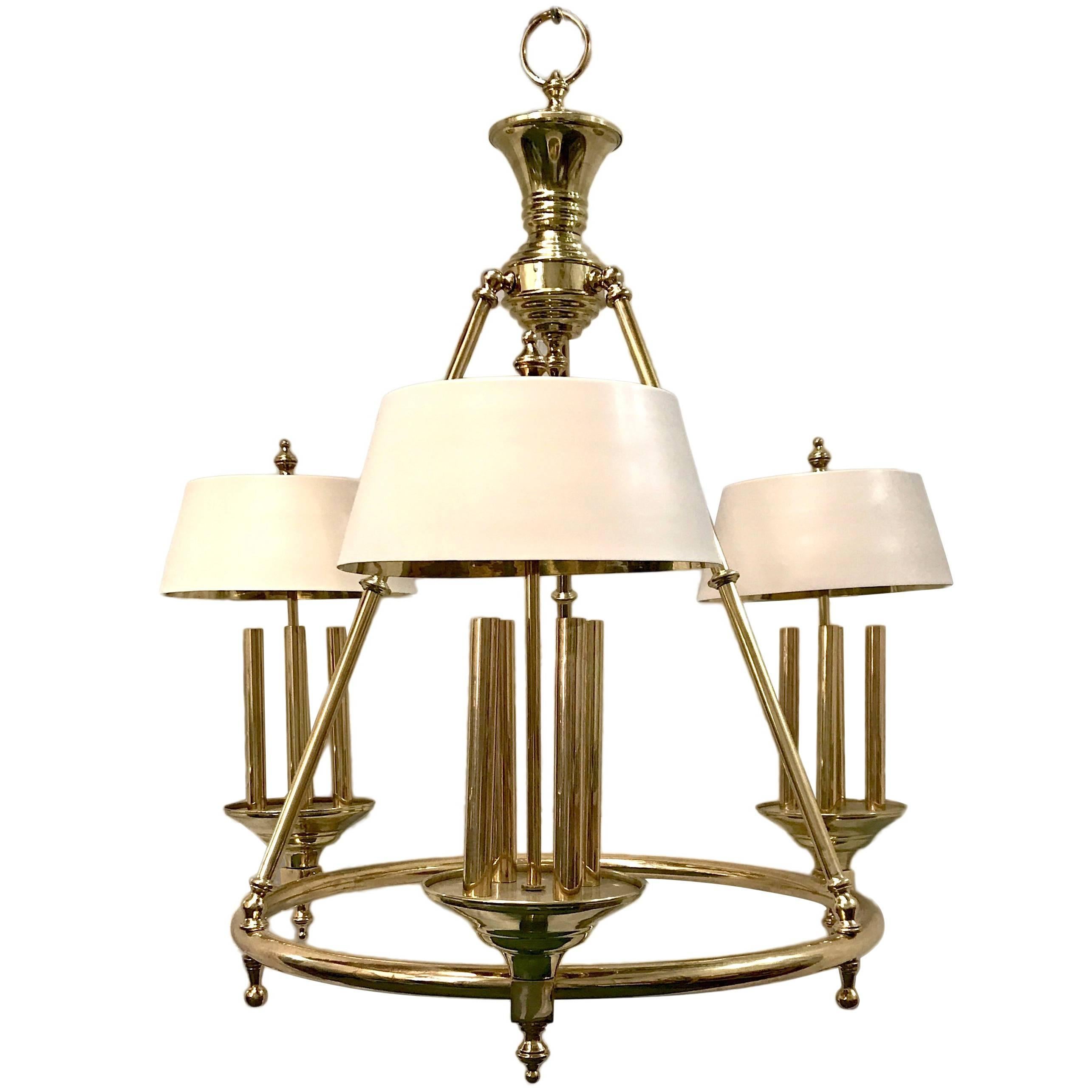 Large Bronze Library Light with Shades For Sale
