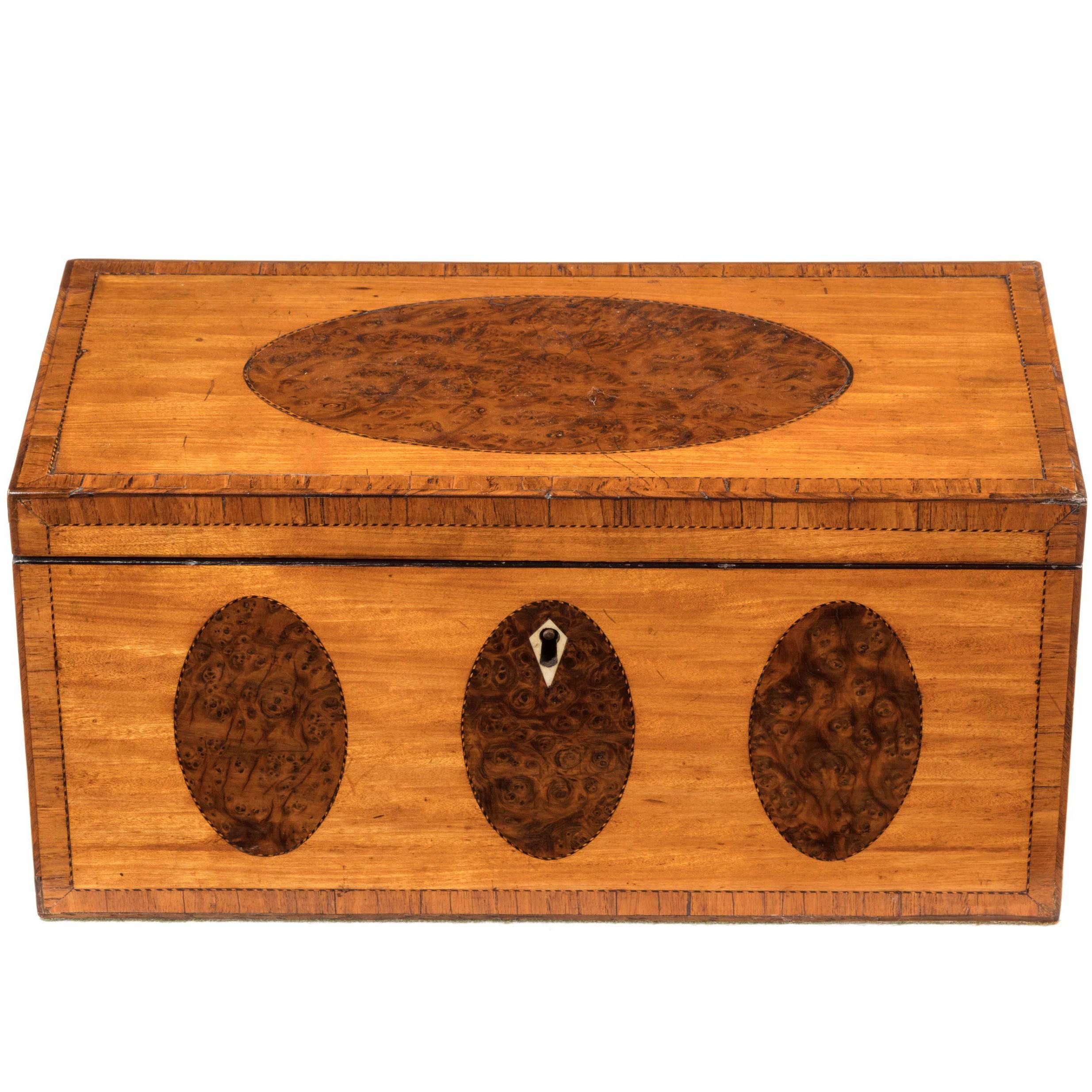 George III Period Satinwood and Burr Yew Tea Caddy For Sale