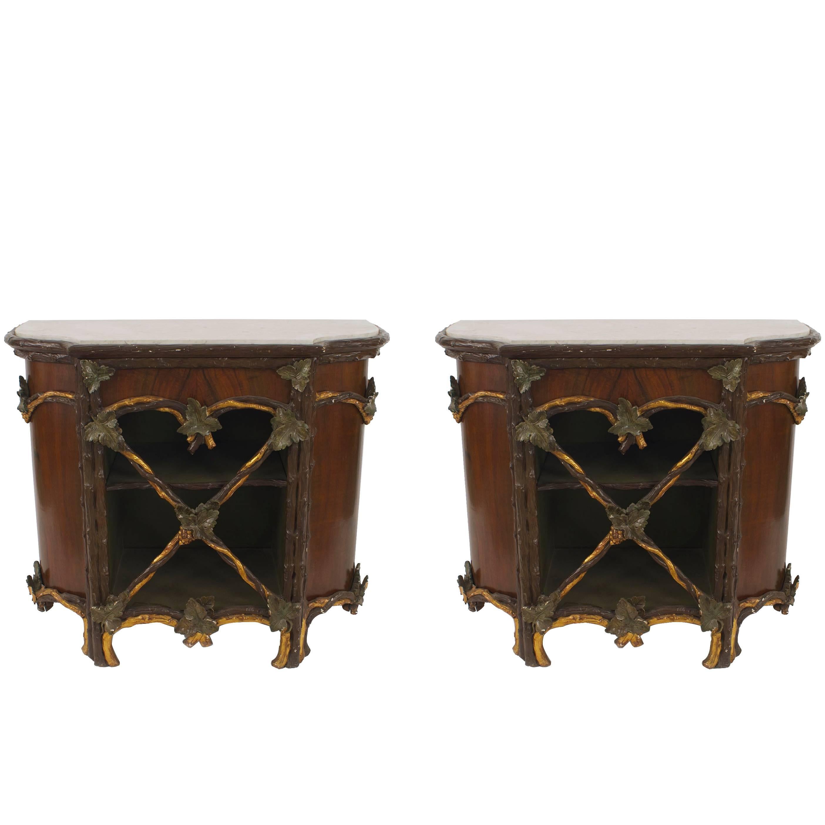 Pair of Rustic Continental Painted and Gilt Commodes For Sale