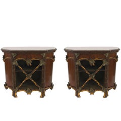 Pair of Rustic Continental Painted and Gilt Commodes