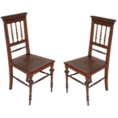 19th Century Chiavarine Chairs Turned Walnut with Hand-Carved Seat