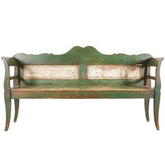 Scandinavian Green and White Painted Bench