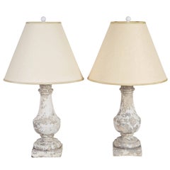 Pair of White Painted Plaster Baluster Lamps