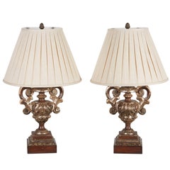 Pair of Italian Silvered and Gilt Carved Urns Mounted as Lamps 9