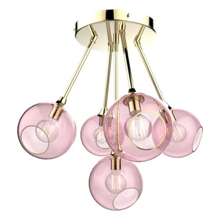 Ballroom Molecule Gold/Pink Chandelier Gold Base For Sale at 1stDibs | gold  and pink chandelier, pink ceiling light, pink chandalier