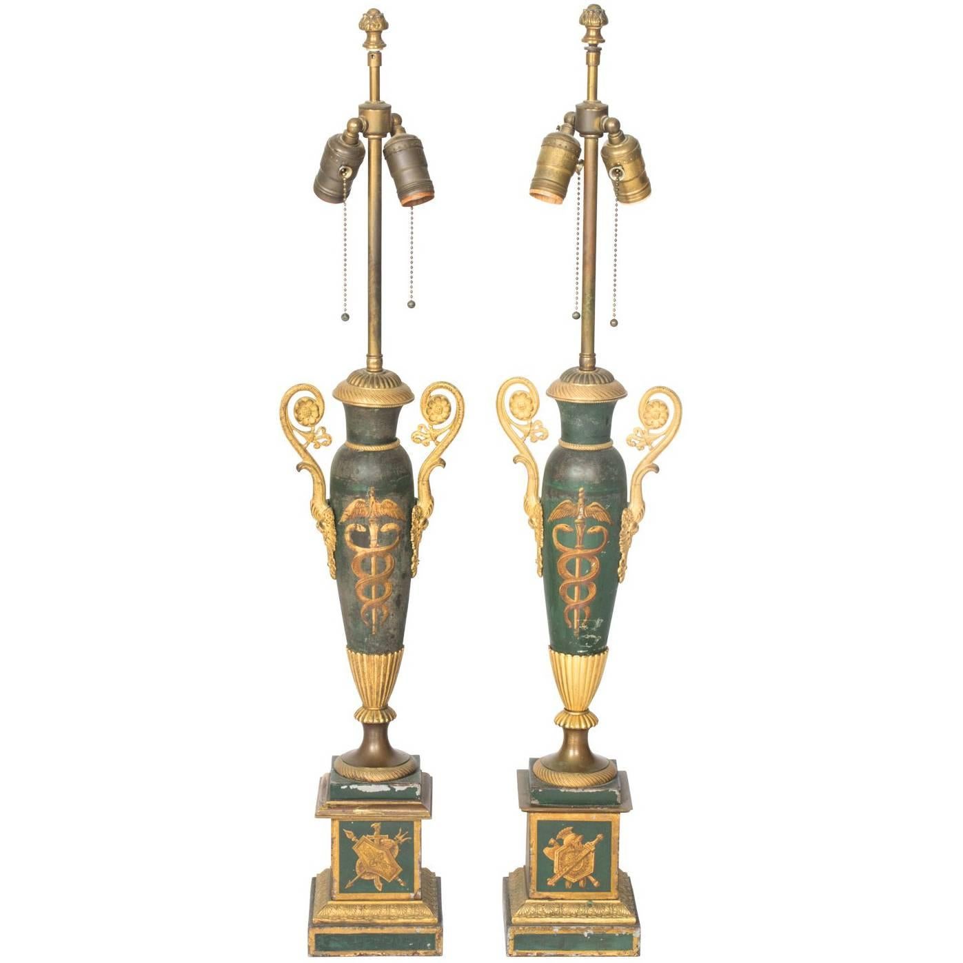 Pair of Bronze Tole Lamps