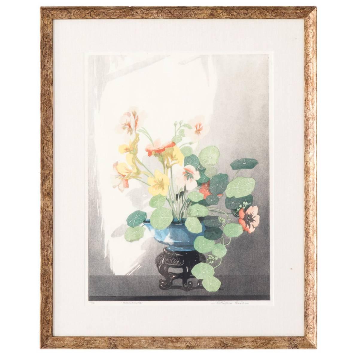 Wood Block Print of a Flower Bouquet by A.R. Read For Sale