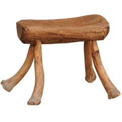 French Primitive Log Stool with Branch Legs from the Late 19th Century