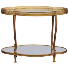 French Maison Jansen Style Brass and Mirrored Two-Tiered Side Table, 1940s