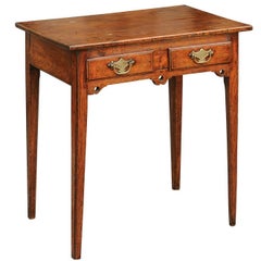 English Georgian Oak Table with Two Drawers and Tapered Legs, circa 1820