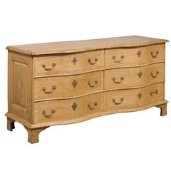 Antique Swedish 1840s Bleached Wood Dresser with Serpentine Front and Six Drawers