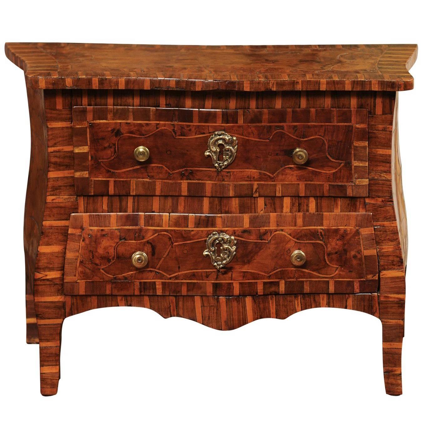 Early 19th Century Italian Inlaid Apprentice Commode in Fruitwood, Elm, & Walnut