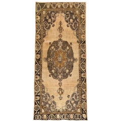 Vintage Turkish Oushak Gallery Rug, Wide Hallway Runner with Modern Style