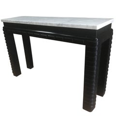 Ebonized Base with White Marble-Top Console, France, 1930s
