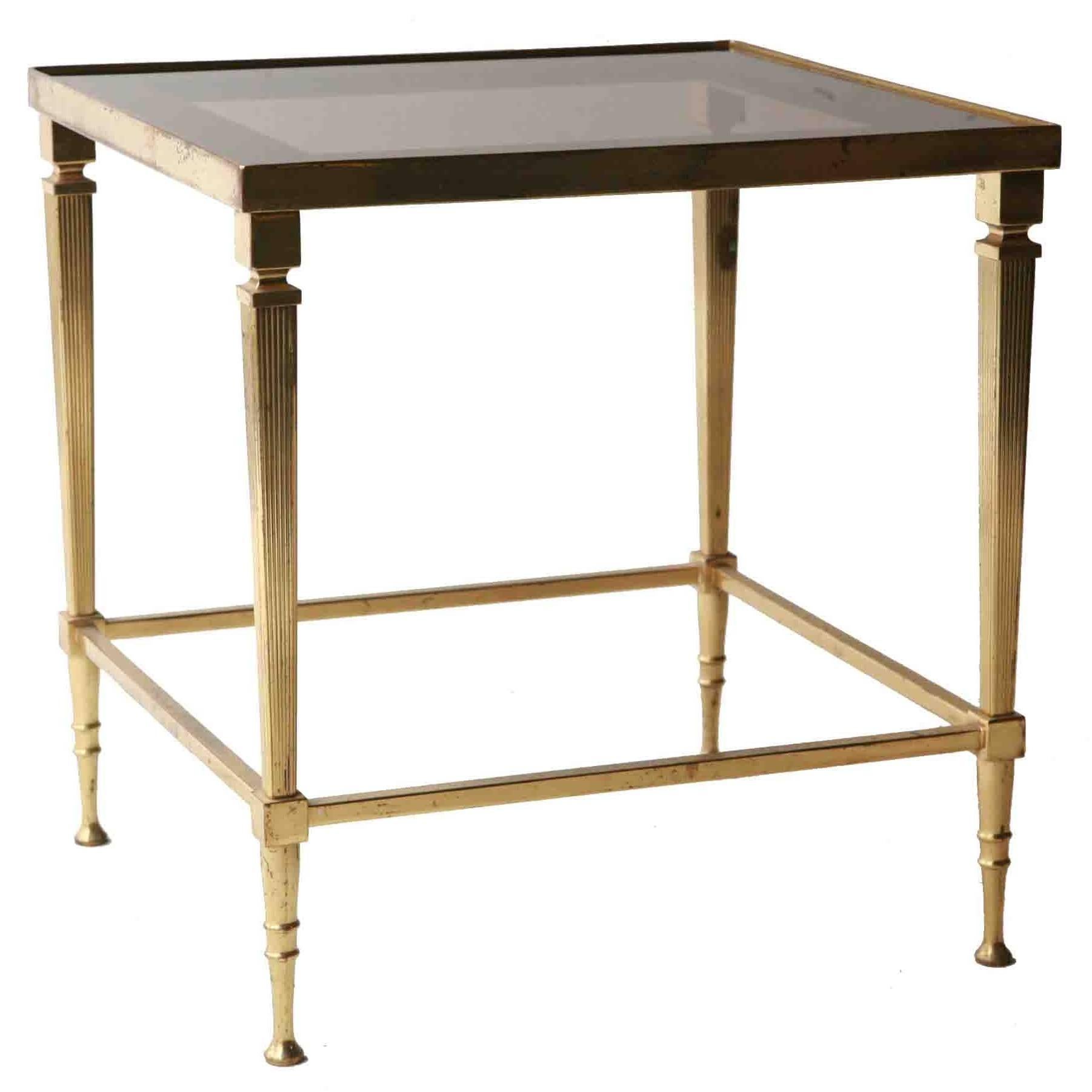 Maison Jansen Midcentury Modern Square Bronze Glass Gold French Side Table, 1960