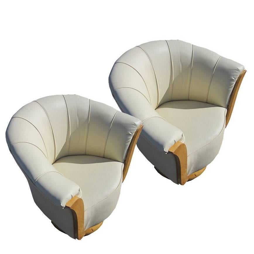 Pair of French Art Deco Style Burled Lounge Chairs
