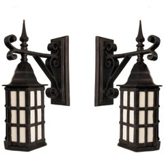 Antique Pair of Cast Iron Exterior Wall Lanterns