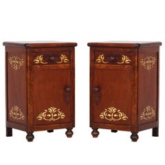 Early 20th Century Art Nouveau Country Bedside Tables, Walnut, Mahogany Restored