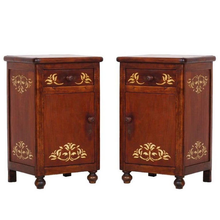 Early 20th Century Art Nouveau Country Bedside Tables, Walnut, Mahogany
