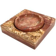 Rare Red Marble Double Cendrier and Bowl Dish in the Style of Angelo Mangiarotti