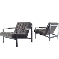 Vintage Chrome Biscuit Tufted Lounge Chairs by Cy Mann