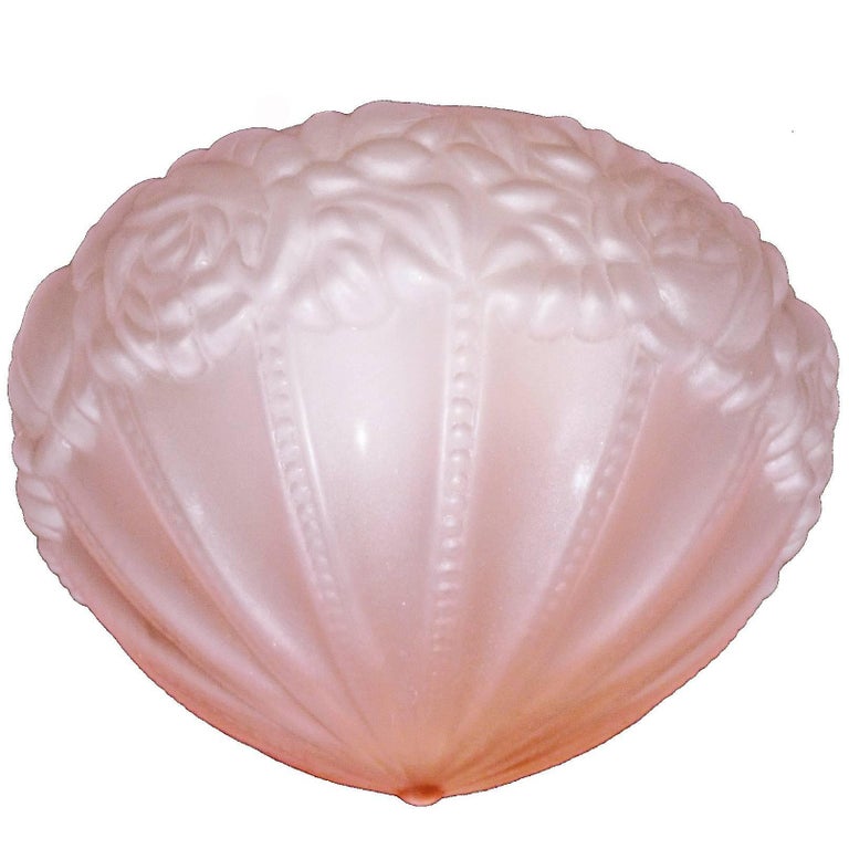 French Art Deco Pink Frosted Gl Flush Mount Chandelier In The French Art Deco Pink Frosted Gl Flush Mount Chandelier In The Manner Of Degué For
