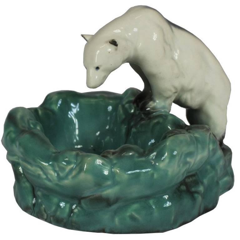 1930s Ditmar Urbach Ceramic Bowl, Polar Bear at Ice Pool