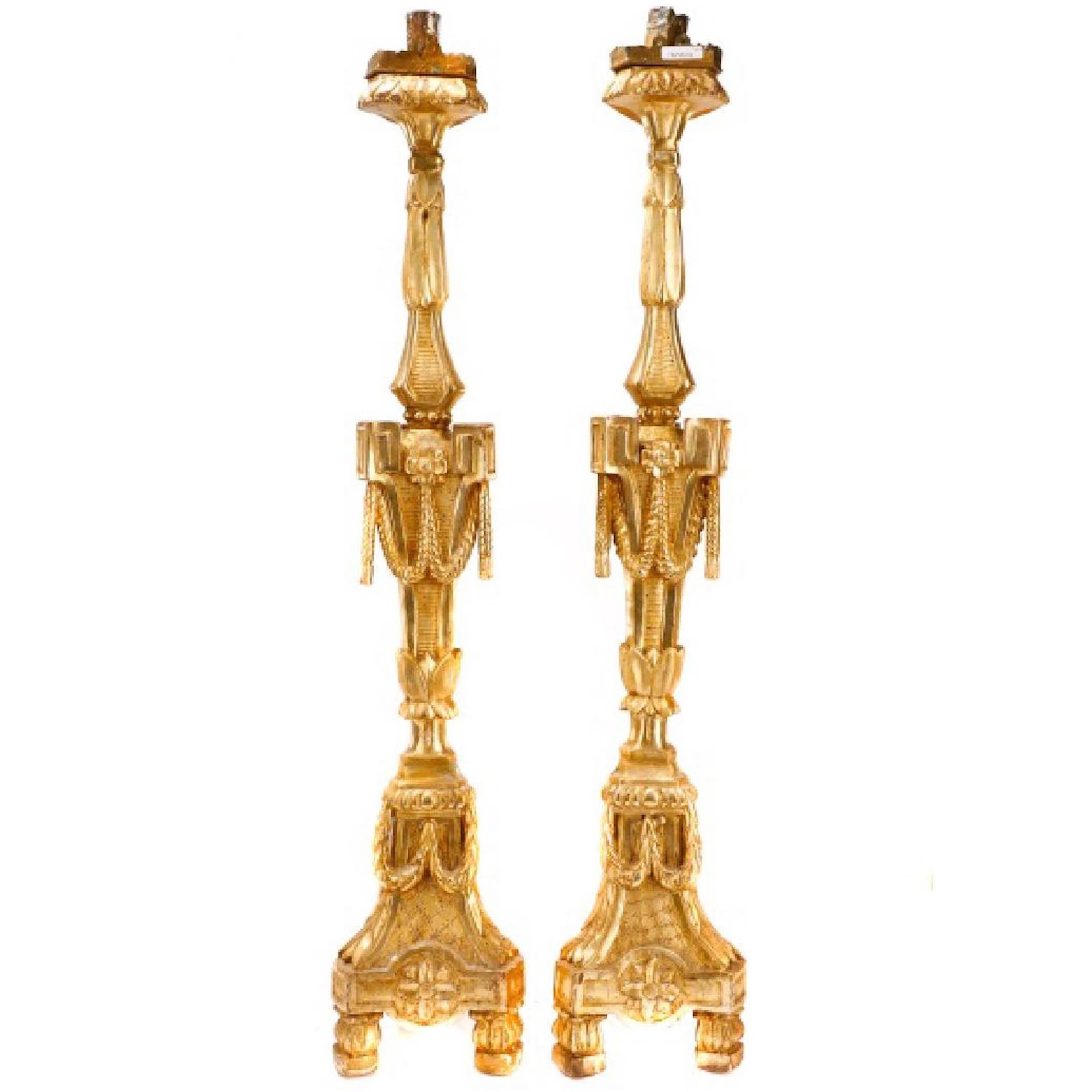 Pair of Antique Italian Silver Gilt Pricket Candlesticks For Sale