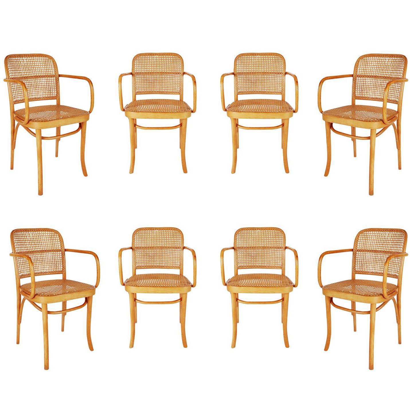 Set of Eight Mid-Century Modern Cane Dining Chairs after Josef Frank Thonet