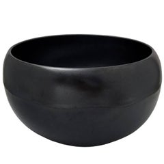 Large Curved Ceramic Bowl with Black Luster Glaze by Sandi Fellman