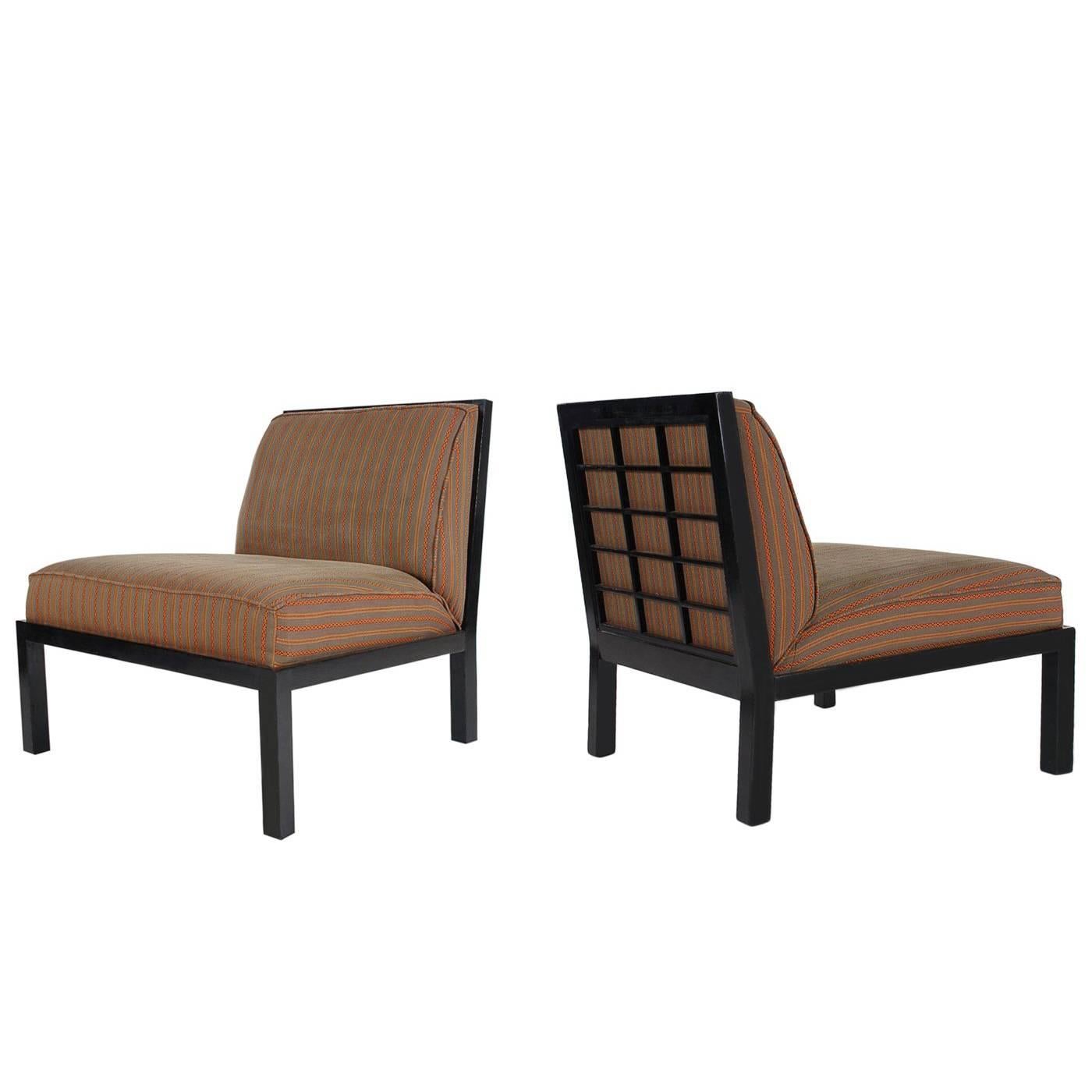 Midcentury Asian Modern Black Slipper Lounge Chairs by Michael Taylor for Baker