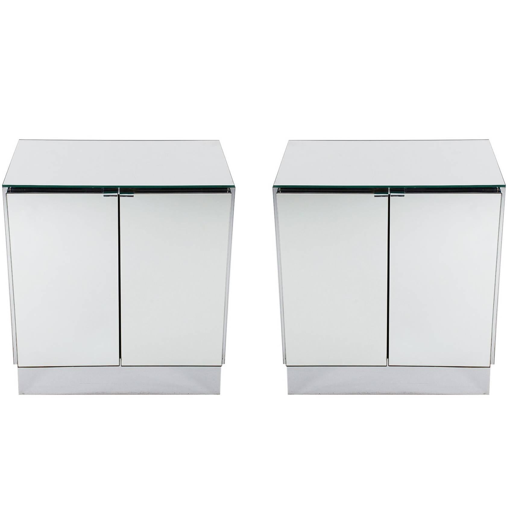 Hollywood Regency Mirrored Cabinets, End Tables or Nightstands by Ello