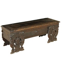 Richly Carved Walnut Bench Neo-Renaissance Style Italy 20th Century