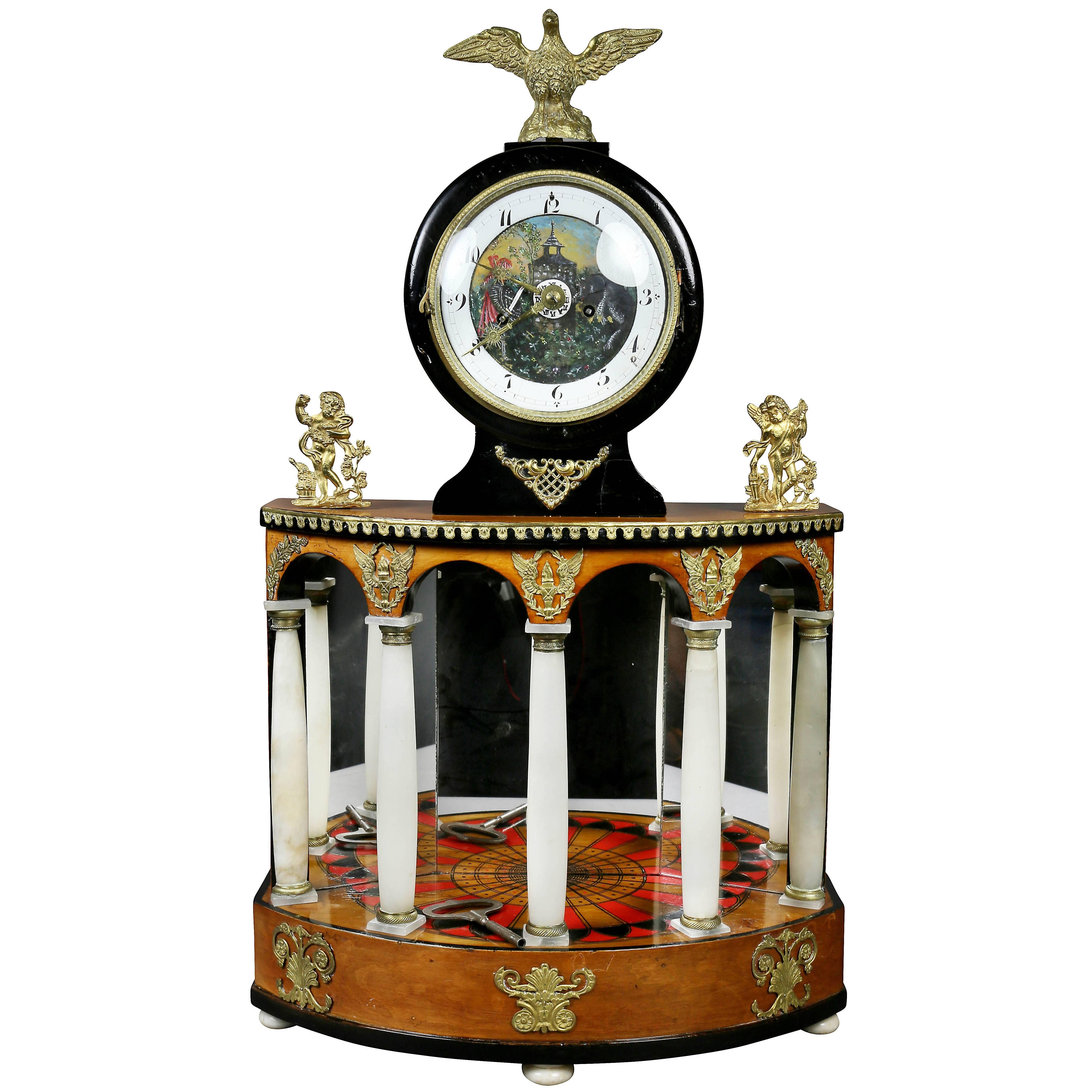 Biedermeier Pearwood and Bronze Mounted Mantle Clock